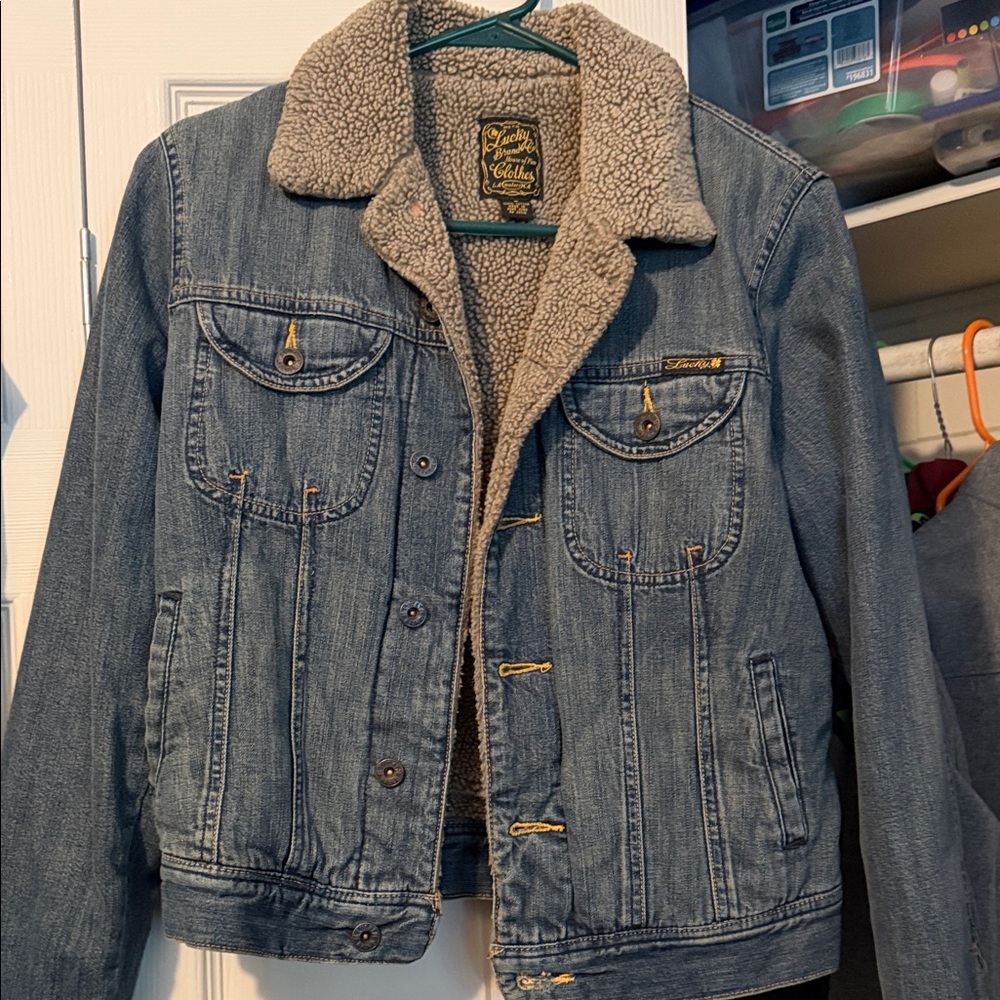 Lucky Brand Denim Jacket with Sherpa Collar - Blue and Cream
